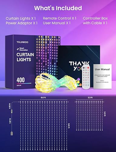 Miniatura 9 de Luces LED Inteligentes para Cortina, 400 LEDs RGB+IC que Cambian de Color para Pared, 6.6 x 6.6 pies Luces de Cadena LED de Patrón Dinámico DIY para