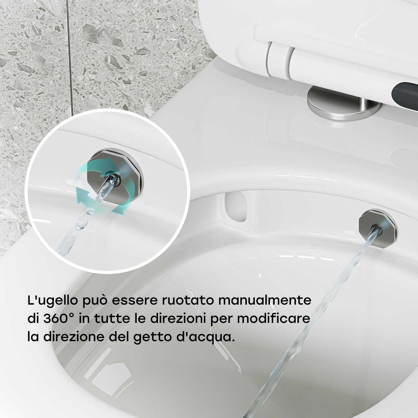 HOROW WC con ugello integrato, WC sospeso con funzione bidet, Taharet WC con rivestimento nano-rivestimento, WC con rubinetto, sedile WC con abbassamento automatico, acqua fredda, 53 x 36 x 35 cm