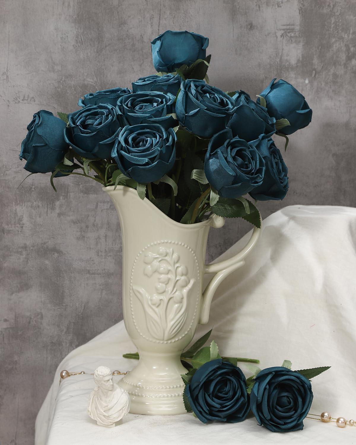 LEUCHTAMOR 10pcs Artificial Roses Peacock Blue Fake Rose Flower Realistic Faux Roses for DIY Wedding Bouquets Bridal Shower Centerpieces Floral Arrangements Party Tables Home Decorations - Image 4
