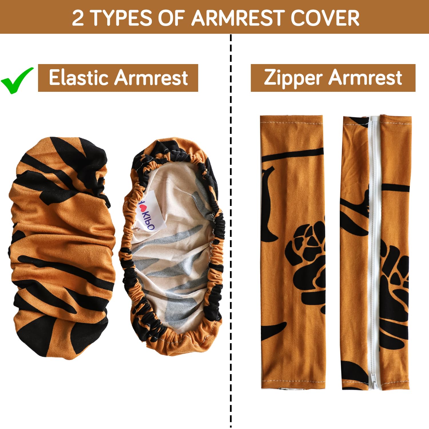 HOKIPO 'Elira Series' 140gsm Printed Armrest Covers for Office Chair (Elastic Style), 1 Pair, Copper Brown Floral (C8-AR5935) 2