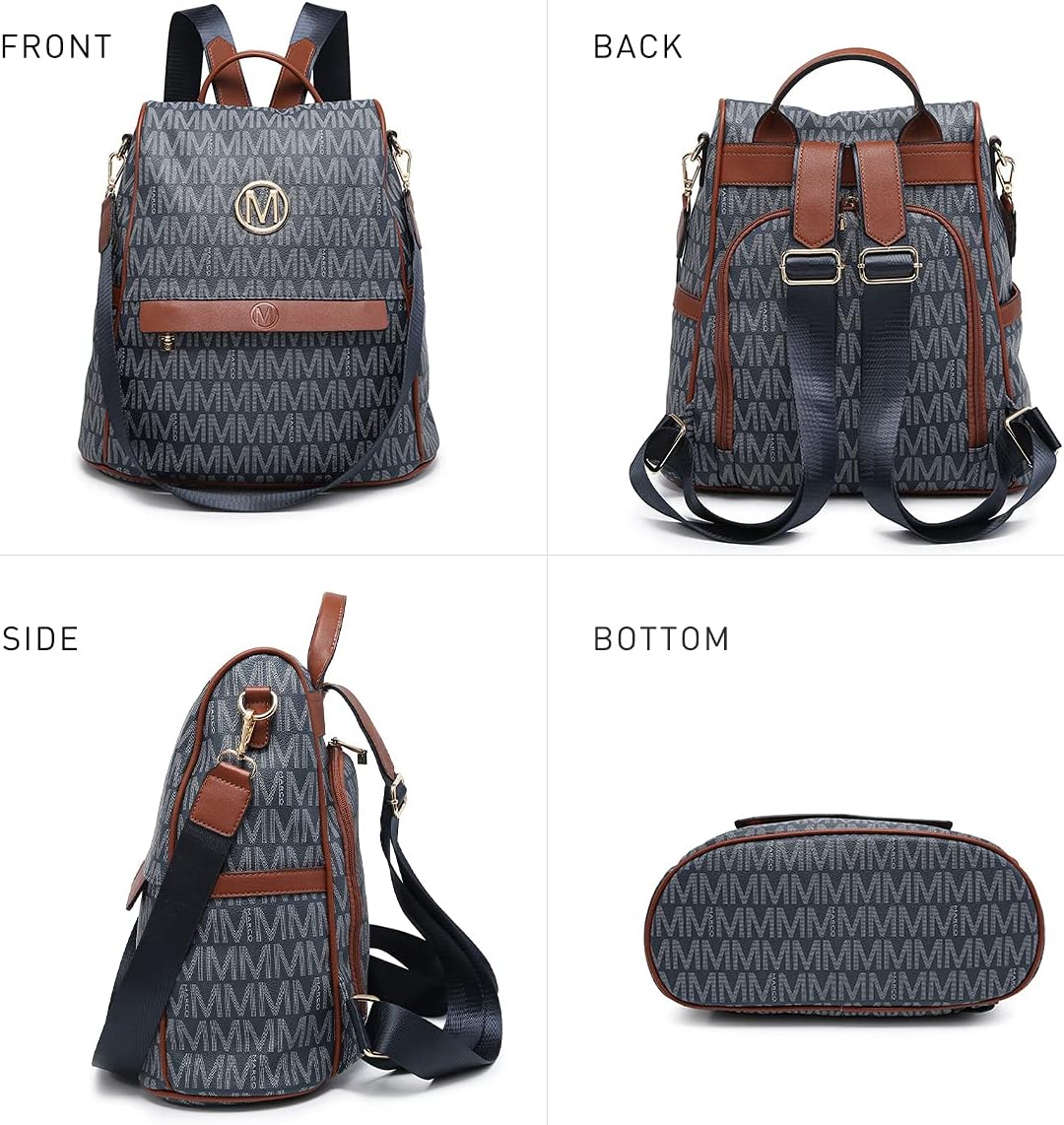 MKP Women Fashion Backpack Purse Multi Pockets Signature Anti-Theft Rucksack Travel Ladies Shoulder Bag Handbag 2Pcs - Image 6