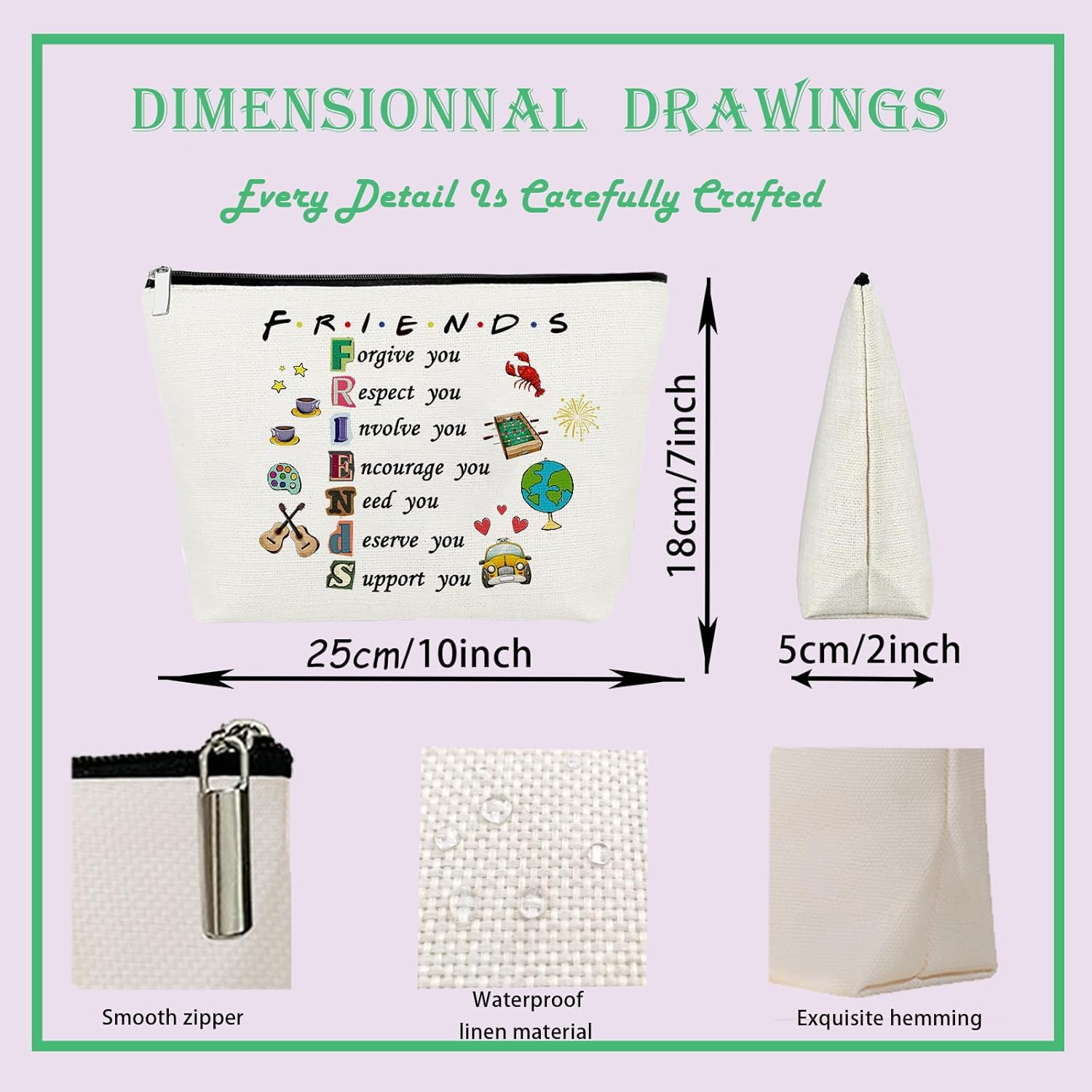 Friends Themed Gifts Makeup Bag for Friendship Travel Pouch Best Friends Gifts Cosmetic Bag Birthday Christmas - Image 3