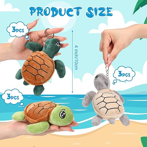 Miniatura 8 de 15 piezas de animales de peluche de tortuga marina a granel de 5.5 pulgadas, llavero de peluche adorable de tortuga para niños y niñas, cumpleaños,
