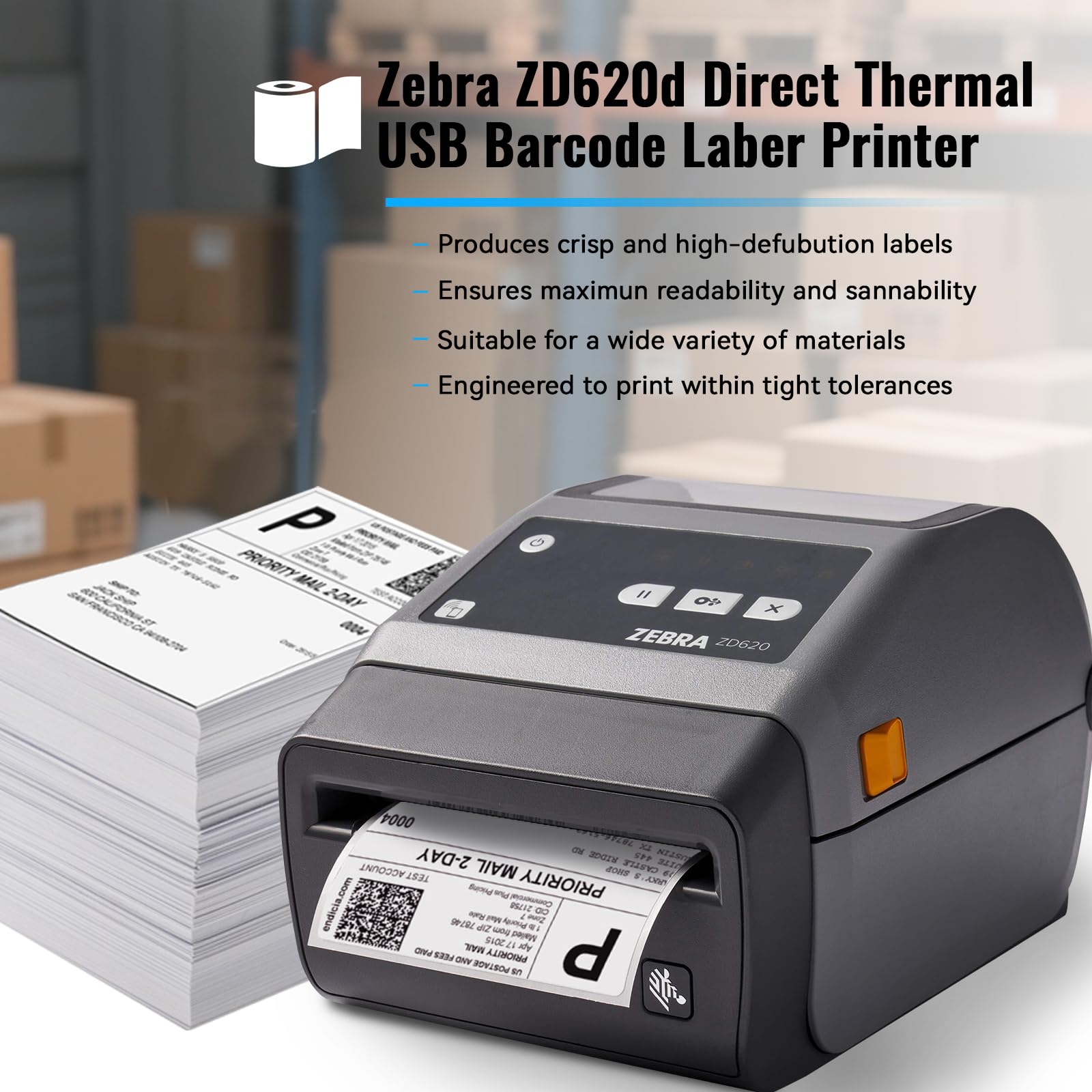 Zebra ZD620d Bezpośrednia termiczna drukarka biurkowa 203 dpi szerokość druku 10 cm z obcinaczem Bluetooth i Ethernet szeregowy USB | ZD62042-D21F00EZ