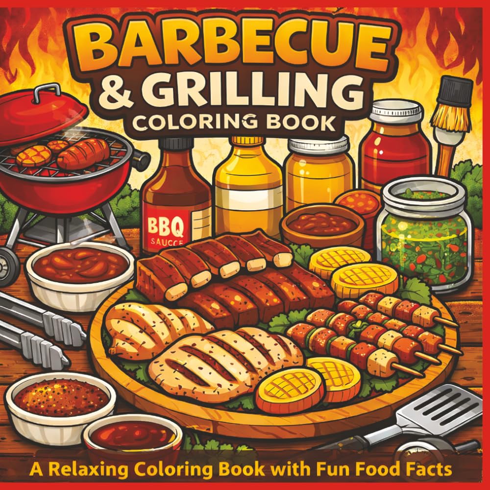 Barbecue & Grilling Coloring Book: A relaxing coloring book with fun food facts | Bold Designs | Easy to color | Stress Relief and Relaxation