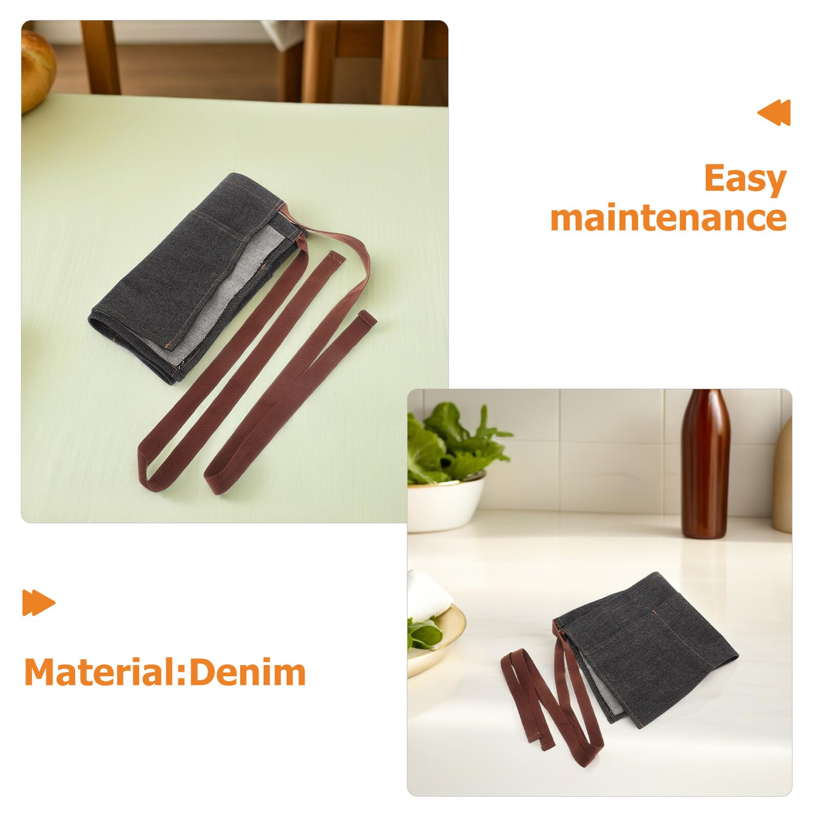 2 pezzi Grembiule Cameriere in Denim Corto Vita Regolabile con Funzionali Grembiuli Resistenti per Ristorante e Bar Facilmente Lavabili per Uso Professionale