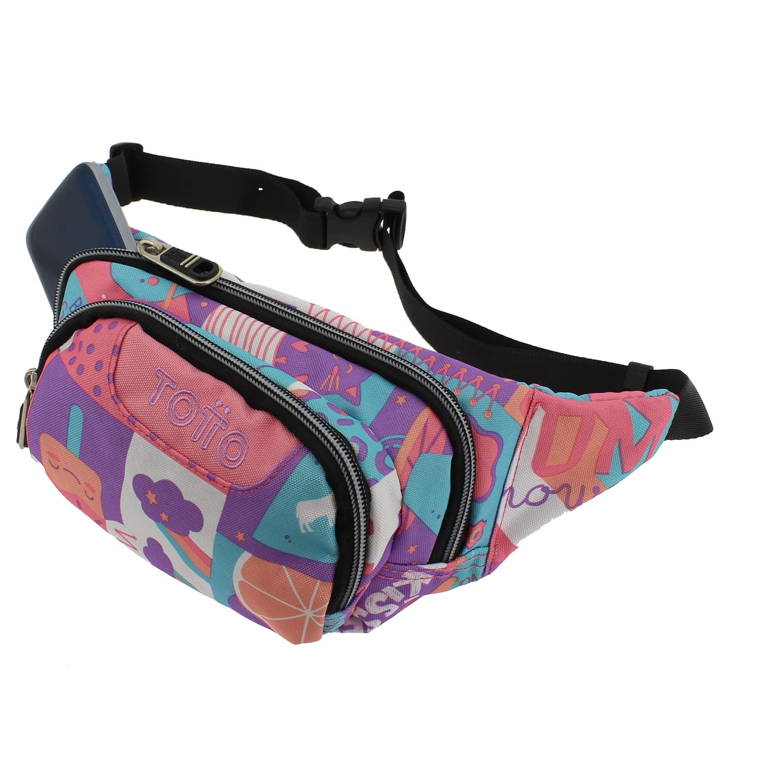 TOTTO - Riñonera para Niños, Modelo Gancho, Capacidad 1 L, con 1 Compartimento Principal y 1 Bolsillo Delantero, Tejido Poliéster de Alta Densidad y Calidad, Tira Ajustable, Estampado Helados y Frutas