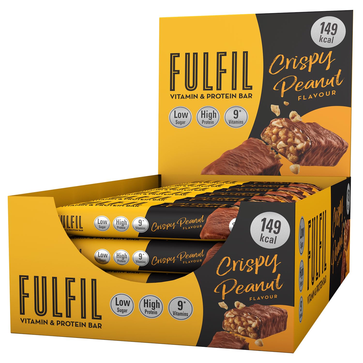 Crispy Peanut Vitamin & Protein Snack Bar, 150 Calories With 9 Vitamins, Low Sugar & High Protein, 18x37g