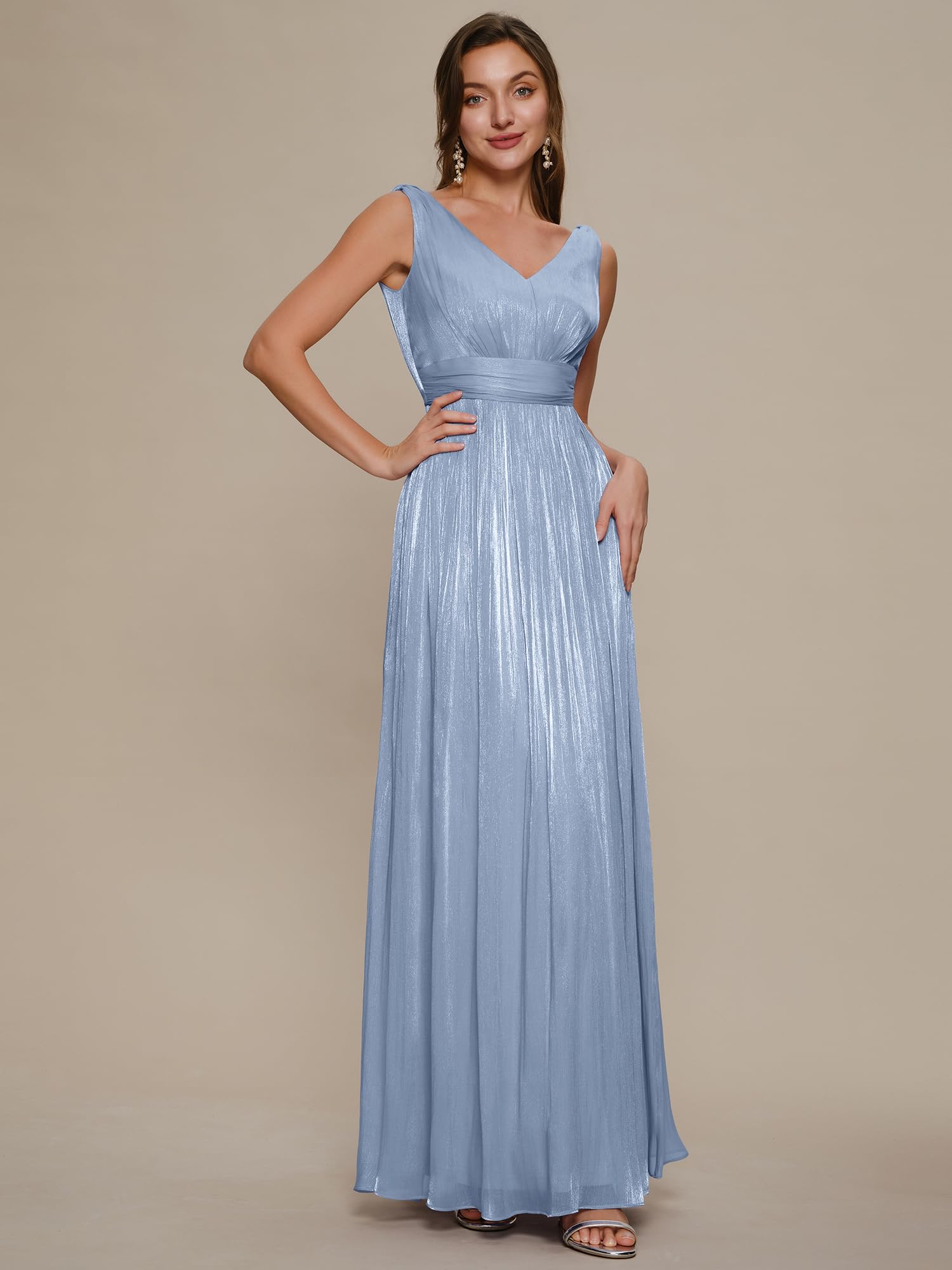 Ever-Pretty Robe Demoiselle d'honneur Élégante Col V sans Manches en Tissu Sea-Island Shine EE02805