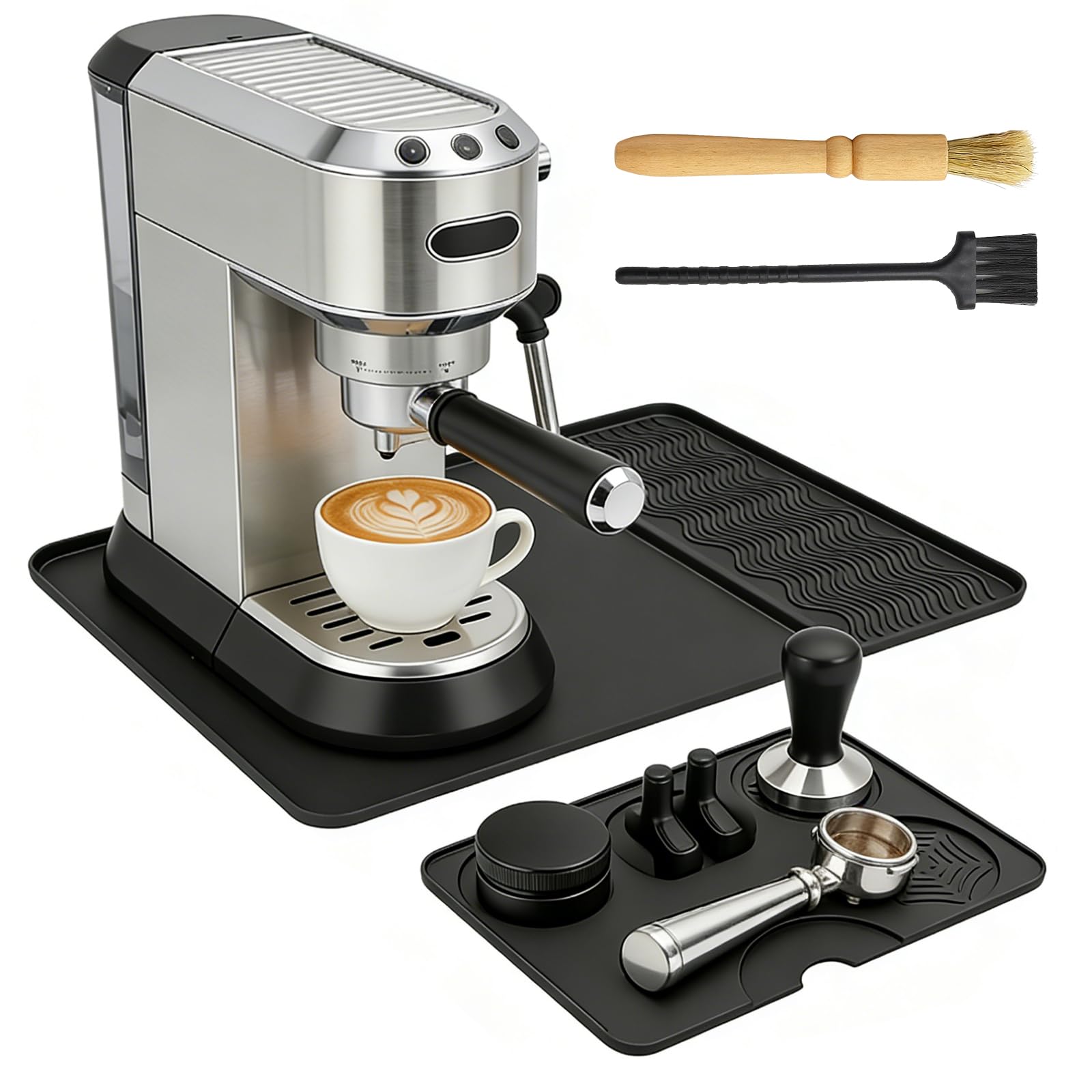 Silicone Coffee Machine Mat 2 in 1 Set Detachable Coffee Tamper Mat Coffee Station Mat with Raised Edges Nonstick Heat Resistant Coffee Bar Mat for Countertop for Coffee Machine Accessories (60×40cm)