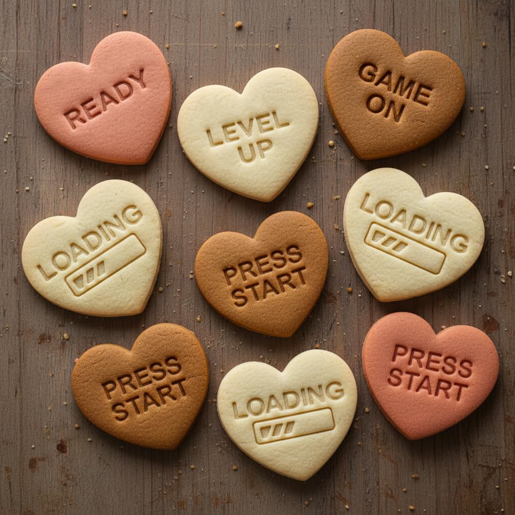 BAKERLOGY Lot de 7 emporte-pièces cœurs Gamer & Geek – Designs gaming pour la Saint-Valentin & soirées date night, biscuits & fondant