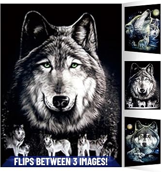 Wolf Pack Flip 3D Poster Wall Art Decor Print Unframed | 12x16 inches | Lenticular Posters & Pictures | Photo Memorabilia Gifts for Guys & Girls Bedroom