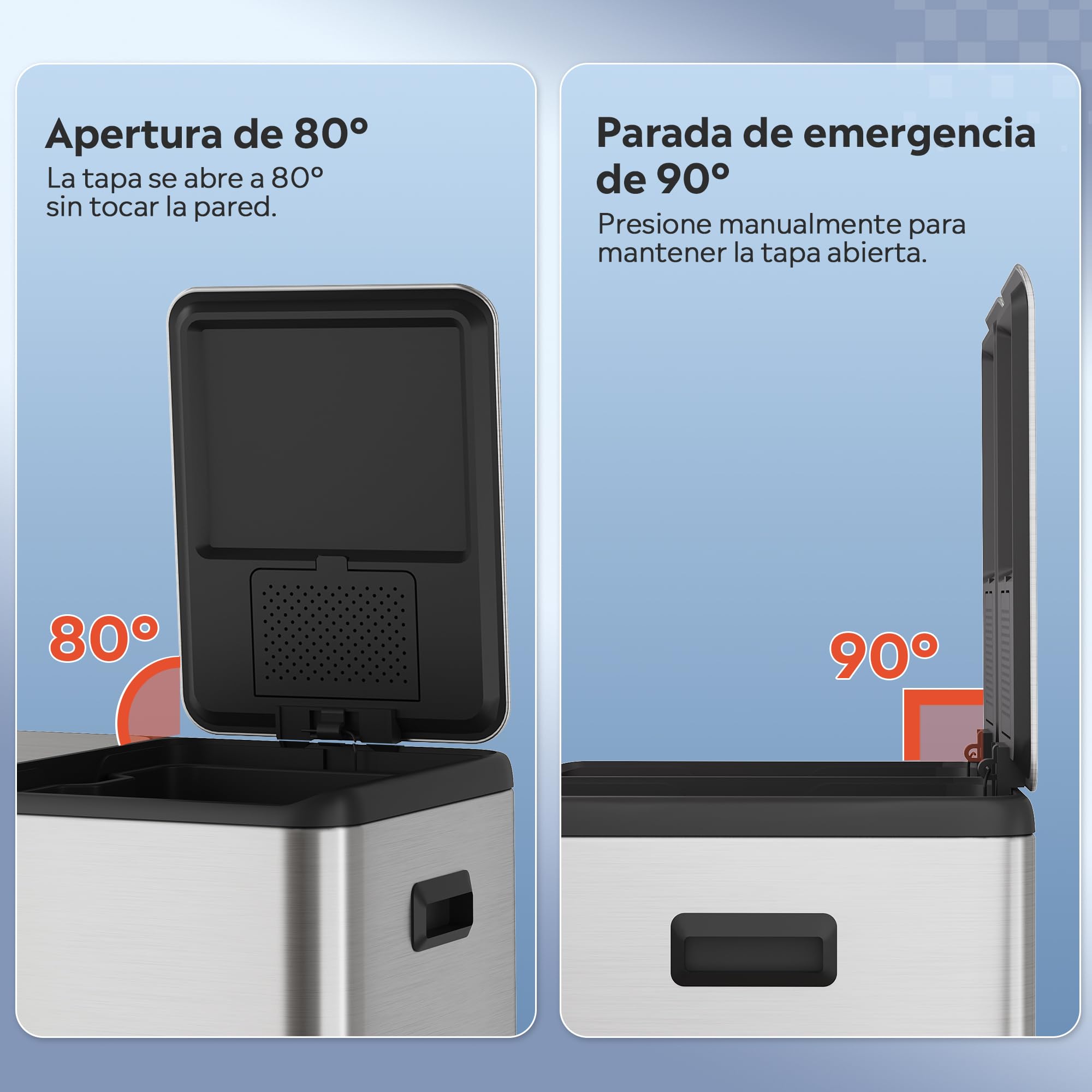 WLIVE Cubo de Basura 2 x 30L (60L en Total), Cubo de Basura para Cocina, Sistema de Reciclaje de Acero Inoxidable con 2 Compartimentos, Cubos Interiores de Plástico,Tapa Soft-Close,Plateado
