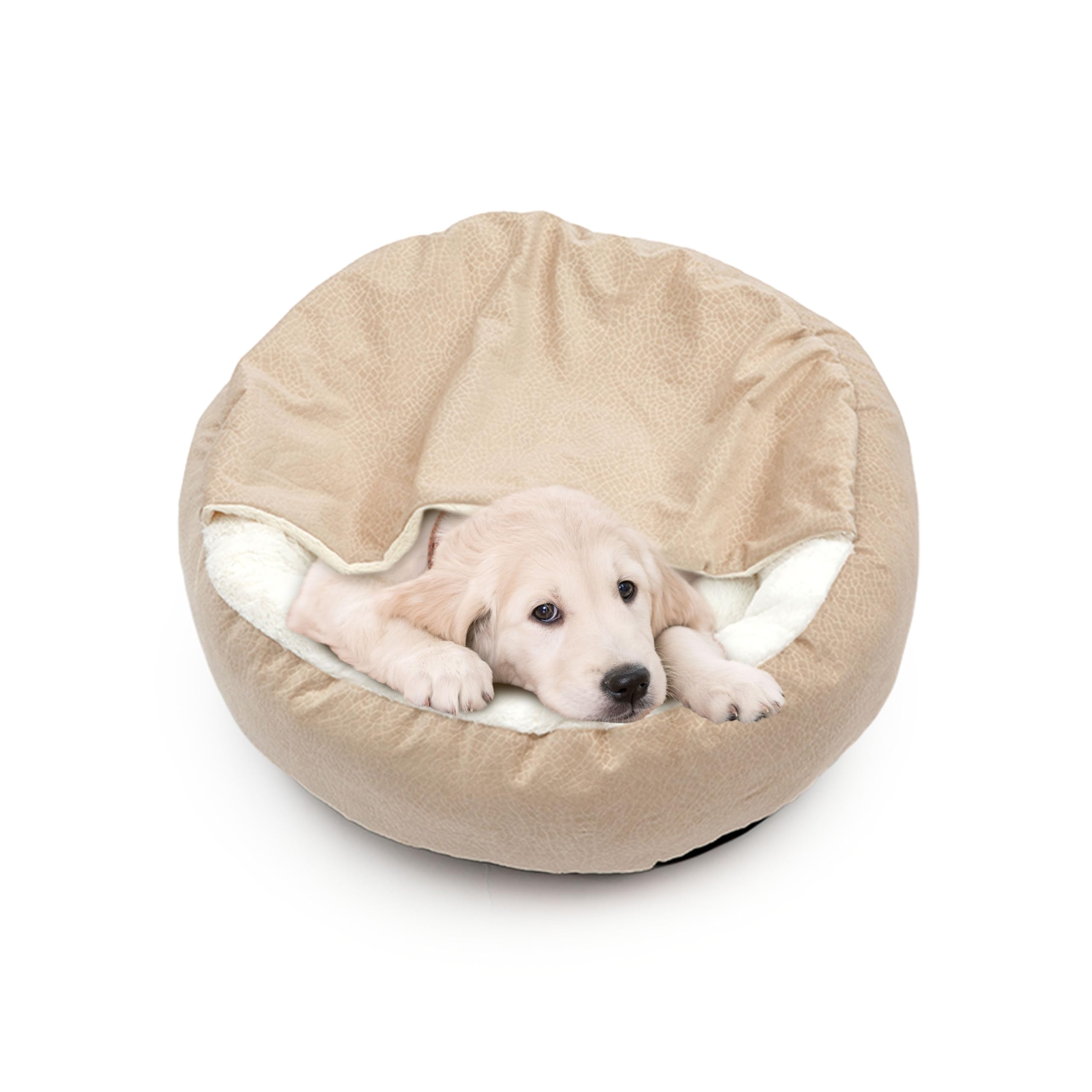 bebeibon Perrera Calmante para Perros y Gatos, Suave Cama Redonda Lavable con Funda, Cama Nido de Peluche con Fondo Antideslizante para Perros Pequeños, Medianos y Grandes, Cojín Suave, 70cm Beige
