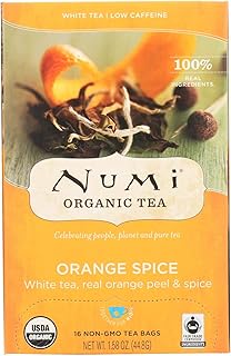 Numi Tea Organic Orange Spice White Tea, 16 Tea Bags per Box (Pack of 6 Boxes)