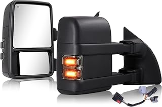 Towing Mirrors Compatible With 1999-2016 Ford F250 F350 F450 F550 Super Duty Truck Side Tow Mirrors, Super Duty Mirrors, Power Heated Manual telescoping&folding Pair LED Turn Signal Smoke