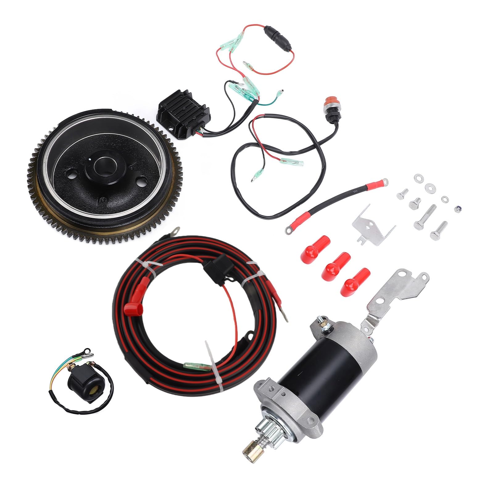 Außenbordmotor-Starter-Set, professionelles, langlebiges elektrisches Außenbordmotor-Starter-Ersatz-Komplettset für 4-Takt-20-PS-Schiffsbootmotoren, Aluminium, Eisen, Kunststoff,