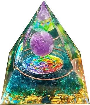 Mokeum Orgone Pyramid for Positive Energy, Amethyst Crystal Sphere Pyramid, Protection Crystals Energy Generator for Stress Reduce Healing Meditation Attract Wealth Luck Crystal Pyramid-Green