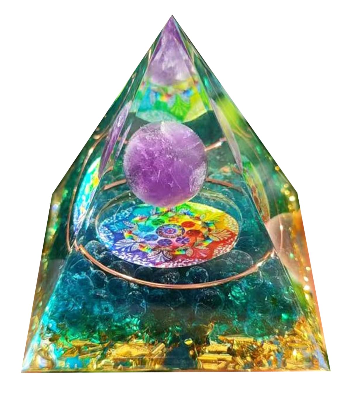 Hdakddhg Crystal Pyramid-Green Orgone Pyramid For Positive Energy, Amethyst Crystal Sphere Pyramid, Protection Crystals Energy Generator For Stress Reduce Healing Meditation Attract Wealth Luck (Crystal Pyramid-Green)