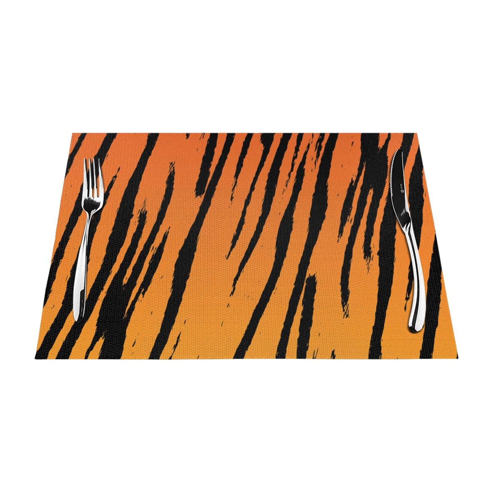 PVC Placemat Set of 4 PCS, 45x30 CM, Tiger Stripe Printed Non-Slip Heat Resistant Place Mats for Kitchen Dining Table Indoor Outdoor