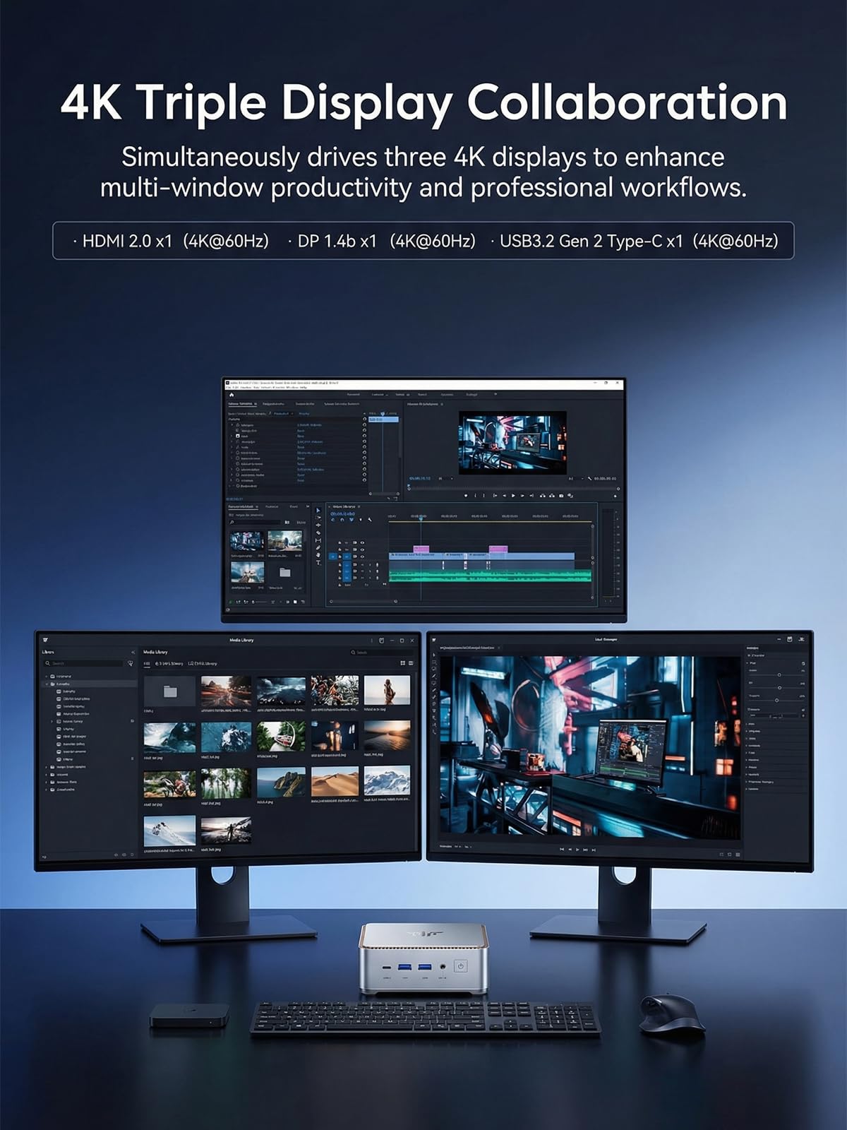 KAMRUI H2 Mini PC i5 14450HX Mini Computer 16GB RAM 512GB PCIe4.0 SSD | Micro PC desktop (10C/16T, max 4,8 GHz), triplo 4K (USB-C/HDMI/DP), WiFi 6, BT5.2, per ufficio aziendale casa