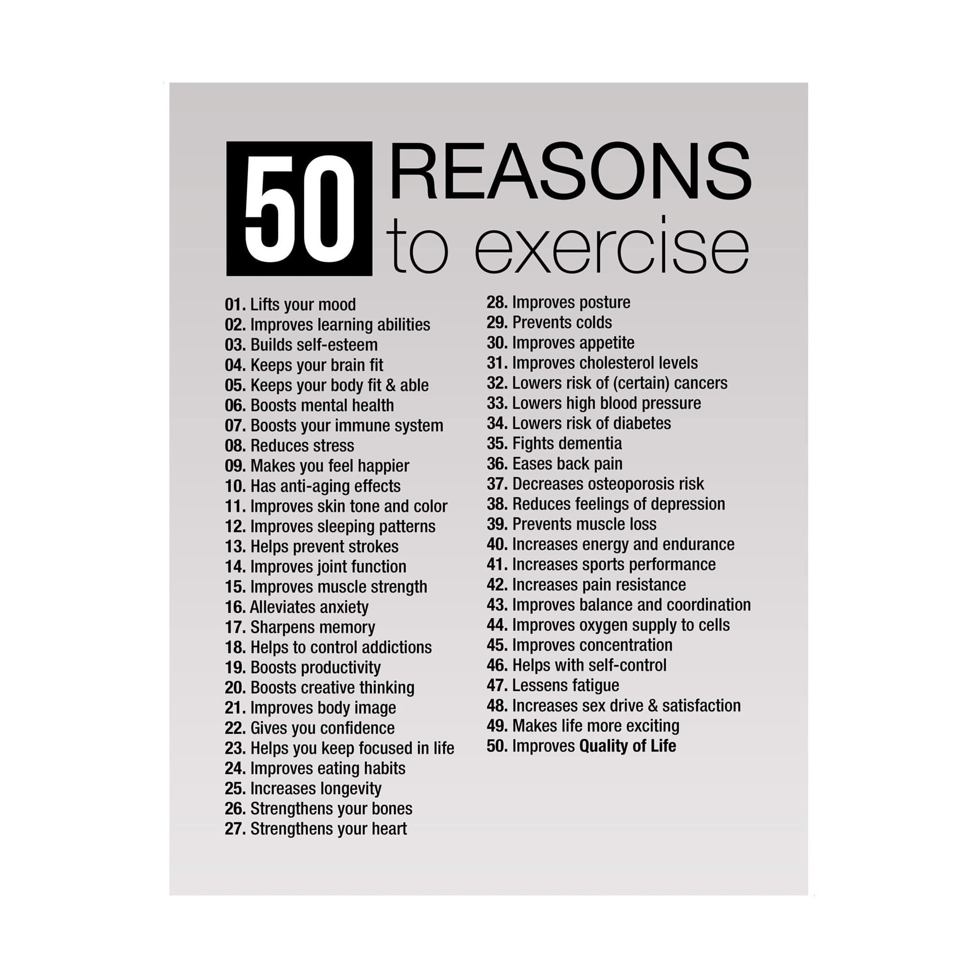 PKNVKZIDK Motivational Fitness Art Metal Sign 50 Reasons to Exercise for Home Gym and Locker Room Decor (8 X 12 in)
