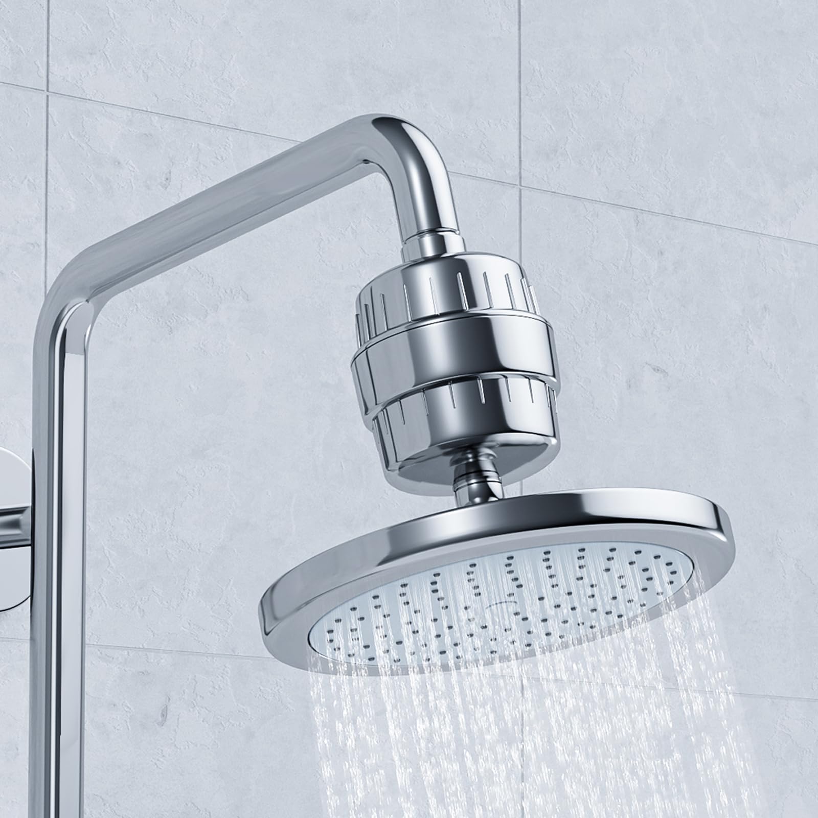 Filtro de ducha de 21 etapas. Adecuado para agua dura. Filtro universal de cabezal de ducha de alto flujo que elimina el cloro, las impurezas, el fluoruro, los metales pesados y los olores. Mejora la
