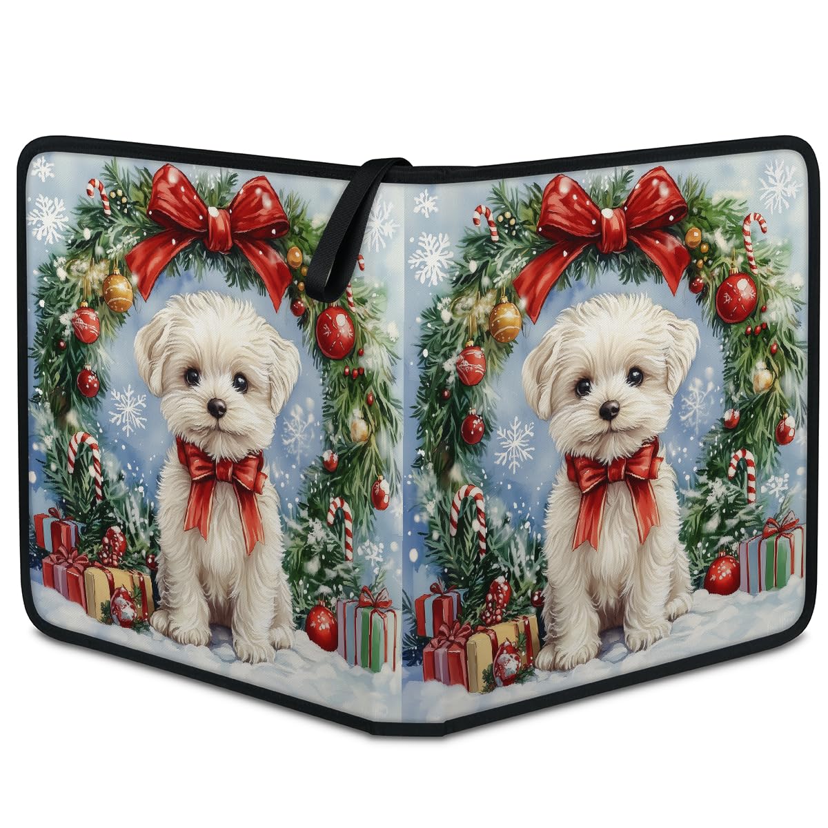 Raccoglitore per carte collezionabili con 4 tasche, per carte di Natale, con motivo con foglie di Natale, fiocchi di neve, con maniche rimovibili, impermeabile, con cerniera, 50 pagine, capacità 400