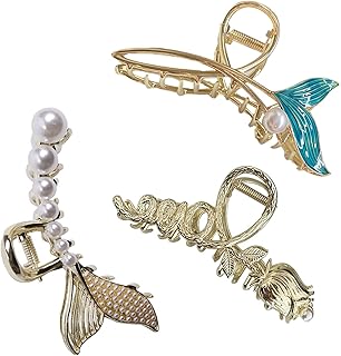 Large Hair Claw Clips for Thick Hair – Large Claw Hair Clips Girls Hair Clips Claw, Big Hair Clips For Thin Hair, Hair Claws Clips For Hair, Metal Claw Clips with Big Pearl（3 Pack）