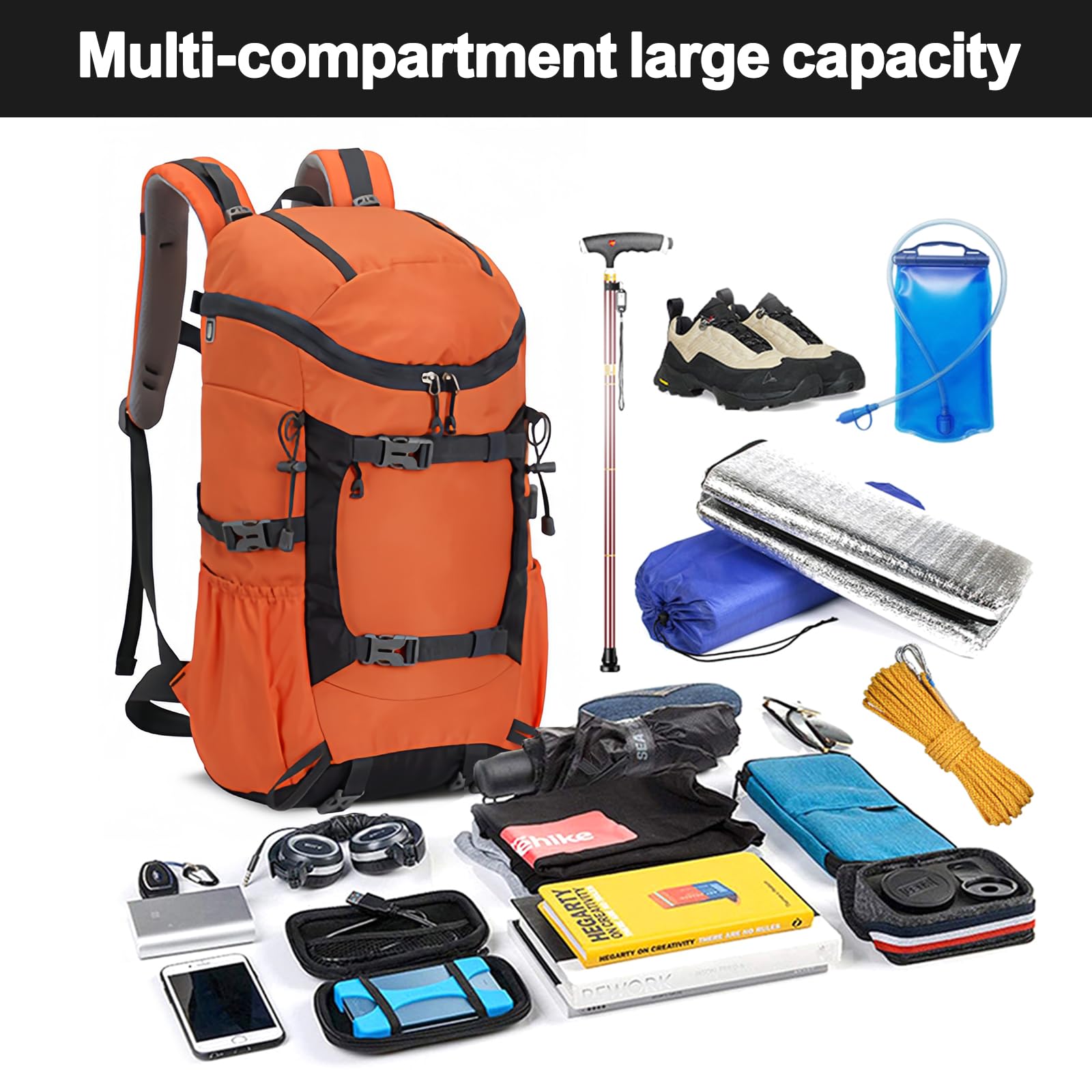 Wanderrucksack 40L, Wanderrucksack Herren Damen mit Regenhülle Wasserdichter Rucksack mit Rückenbelüftung und Netzrücken Trekkingrucksack für Radfahren,Bergsteigen und Reisen