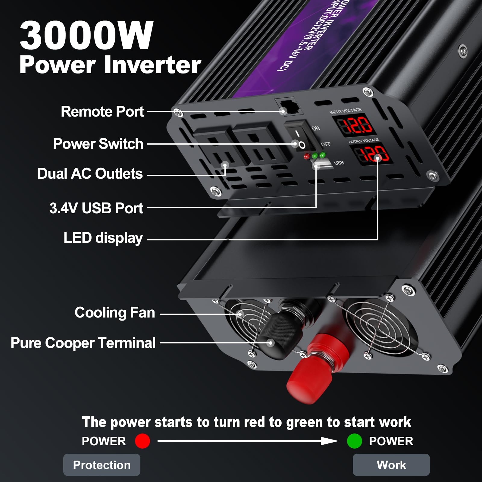 Snapklik.com : 3000W Power Inverter,Peak Power 6000W 12V DC To AC ...