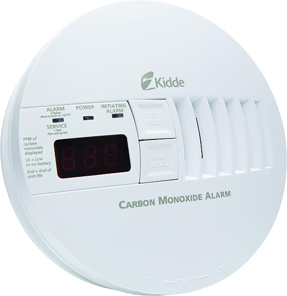 Kidde Hardwired Carbon Monoxide Detector with 9-Volt Battery Backup, Digital LED Display 5.75 diameter x 1.8 depth