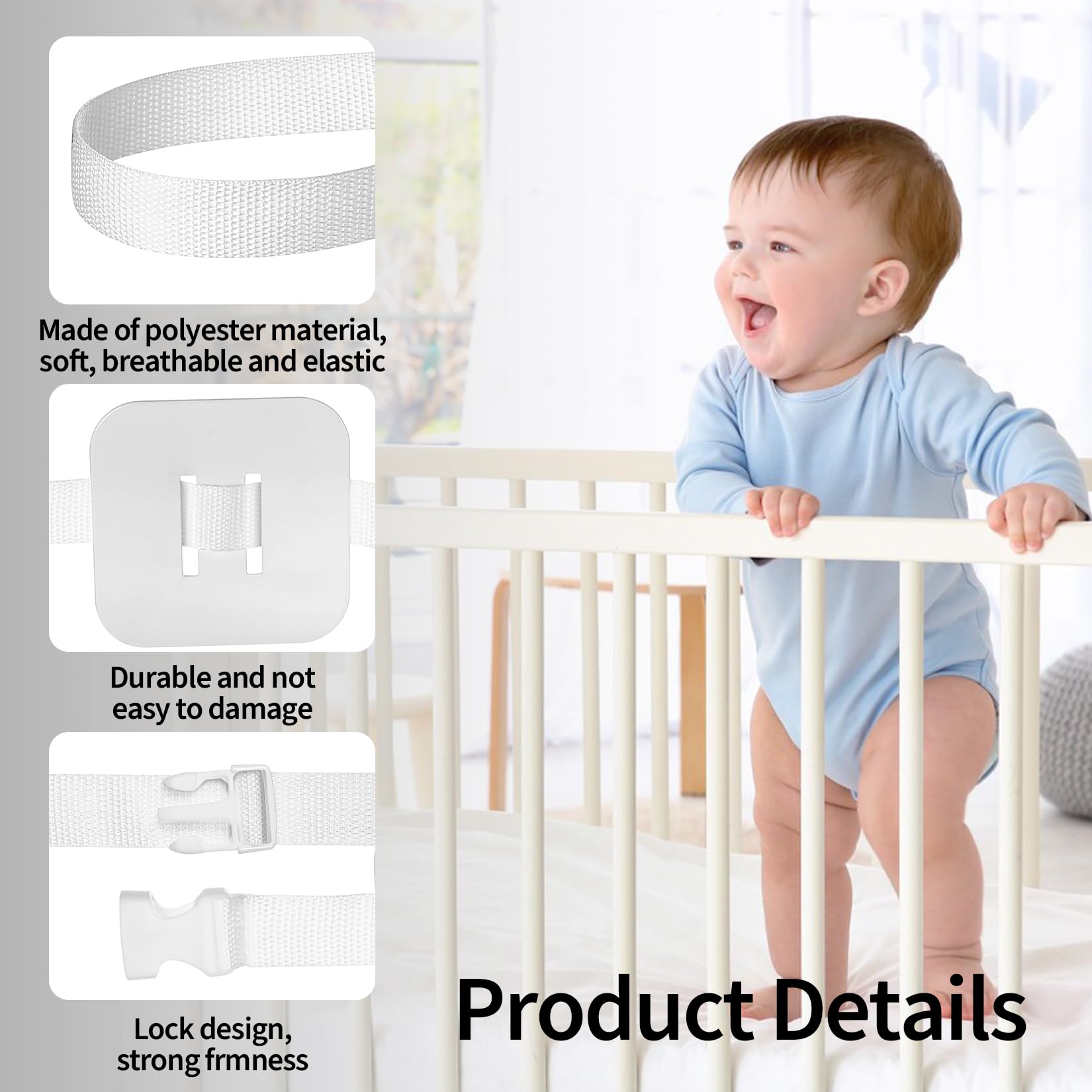 wugongshan 1 Set Baby Bed Straps, 8m Adjustable Attachment for Baby Side Bed Fixed Straps Adjustable Cot Connectors - Image 3