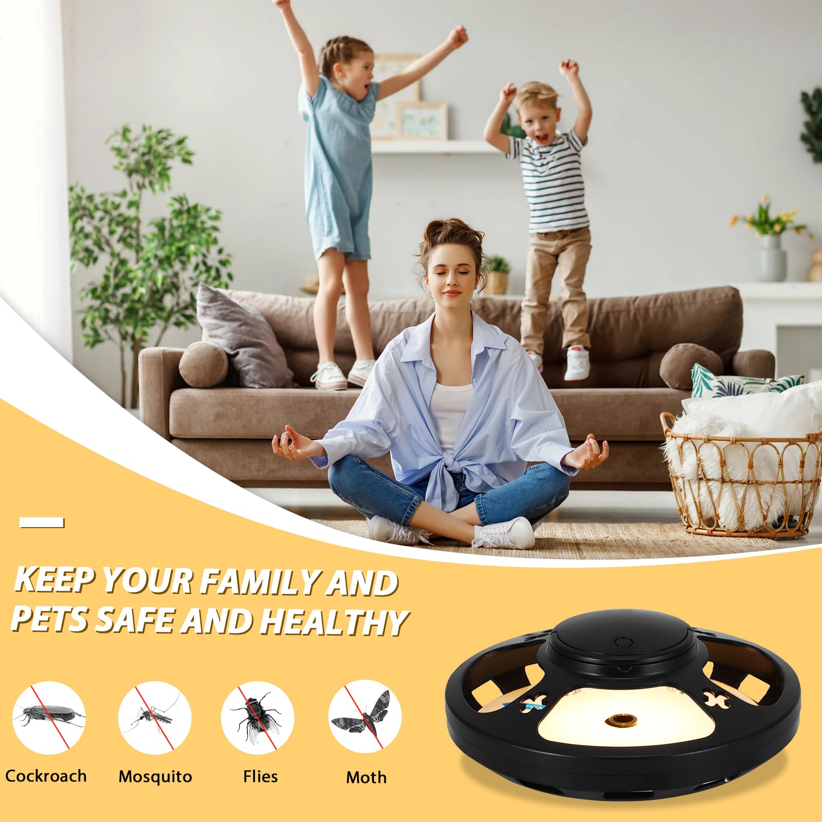 Flea Trap, 1Pack Flea Lamp Traps for Home Fleas Catcher with 4 Light Modes & 6pcs Sticky Pads, Non-Toxic - Image 2