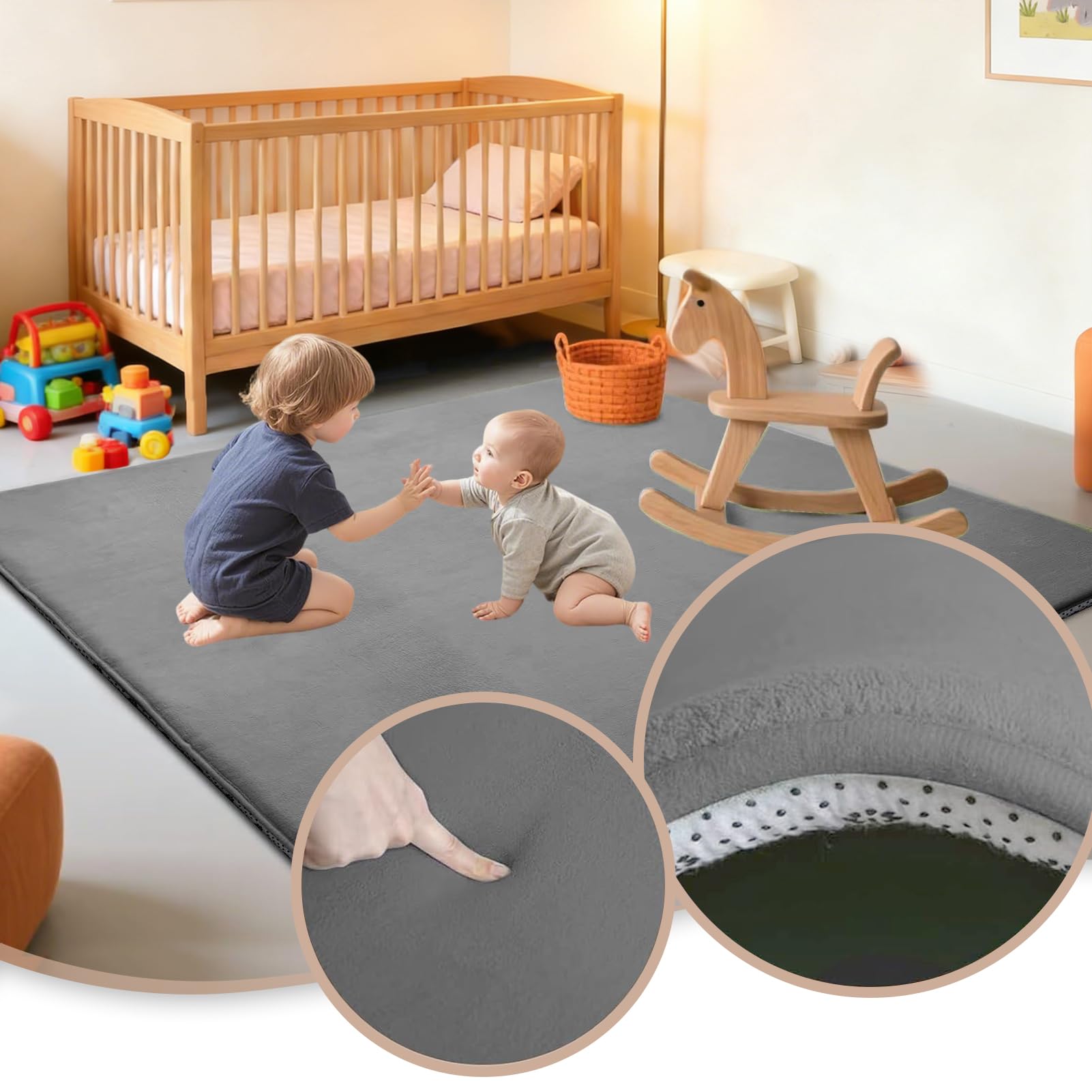 Tappeto Neonato, Tappeto Gioco Bambini Tappetos Bambini in Flanella, Tappetos per Gattonare Neonato Antiscivolo, Adatto per Box e Aree Gioco per Bambino 60 x 100 cm Grigio Scuro