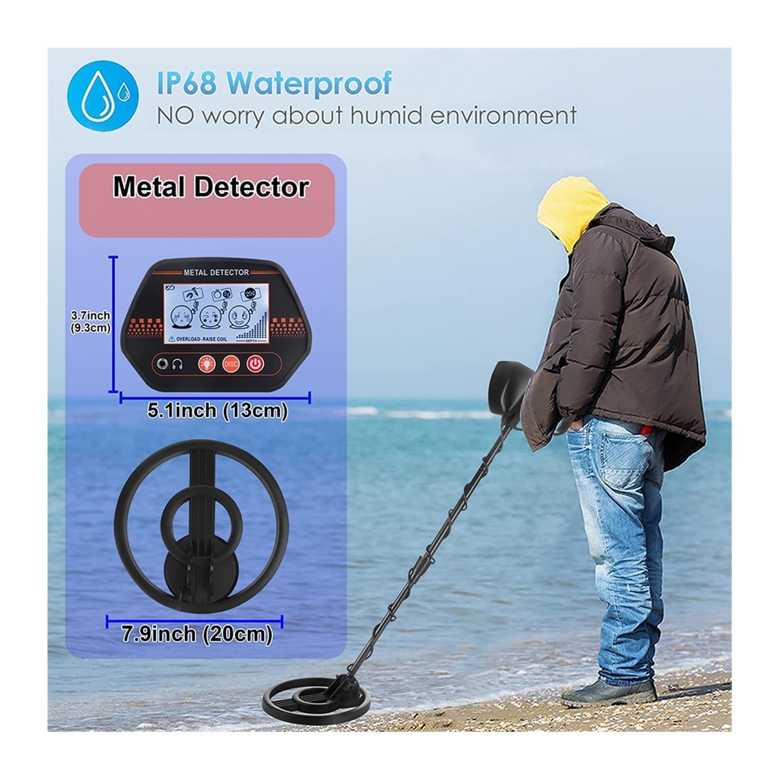 Metal Detector Sotterraneo Alta Sensibilità Gioielli Tesoro Oro Rilevatore Di Monete Impermeabile For Rilevamento Metalli Bambini Adulti Rilevamento Sensibile Precisione(4070 With headphones)