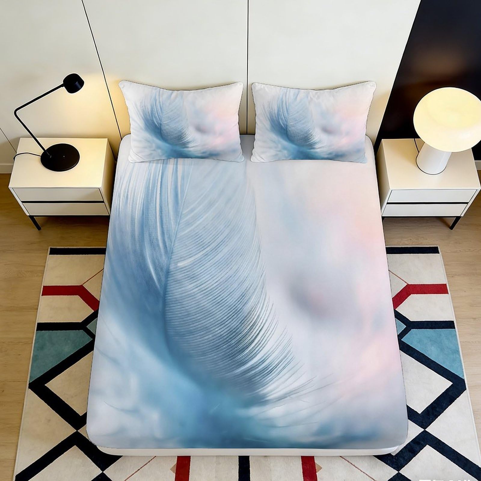 3D Printed Cloud Mist Fitted Sheet Microfiber Soft Pastel Sky Bed Sheet for Bedroom Dorm Mattress Decor Protection 90x200x25cm