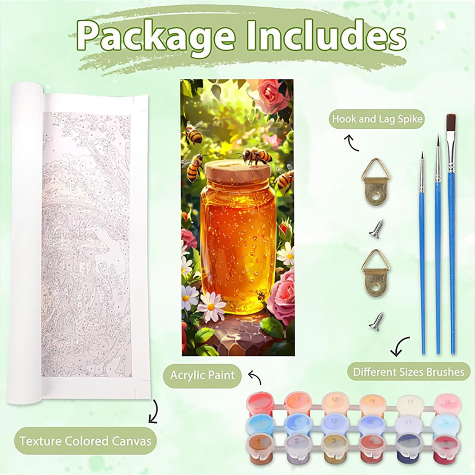 Malen Nach Zahlen 50x150cm Leinwand Honig. Malen Nach Zahlen Erwachsene mit Ohne Rahmen, DIY Kreativ Set für Erwachsene mit Pinseln und Acrylfarbe, Zimmer Deko Biene Landschaft Geschenk, P0M-902