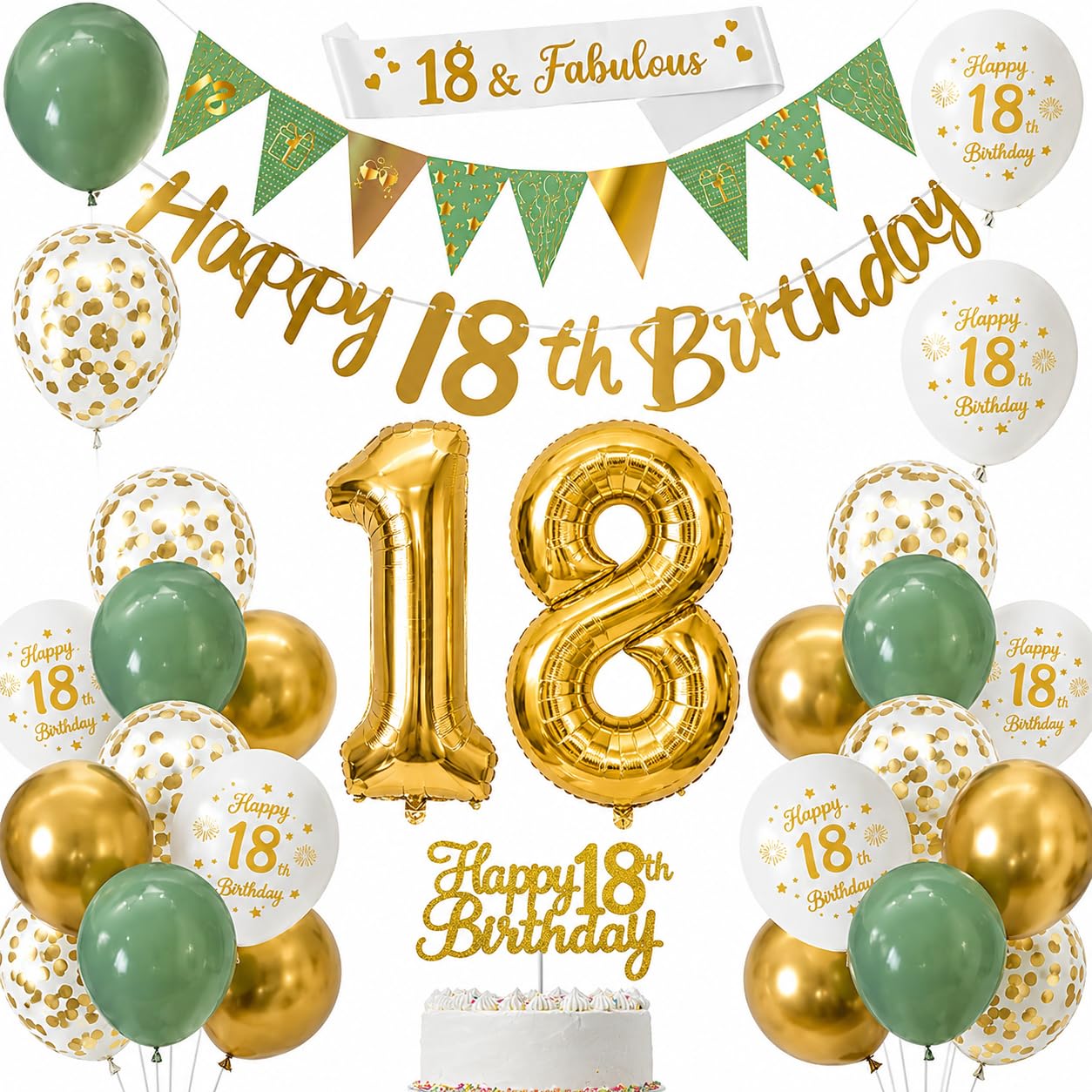 Omrel Rose Gold 18th Birthday Decoration for Girls - Happy 18th Birthday Banner For Girls, Triangle Flag Banner, Number 18th Birthday Balloons, Foil Curtains for Party Decorations