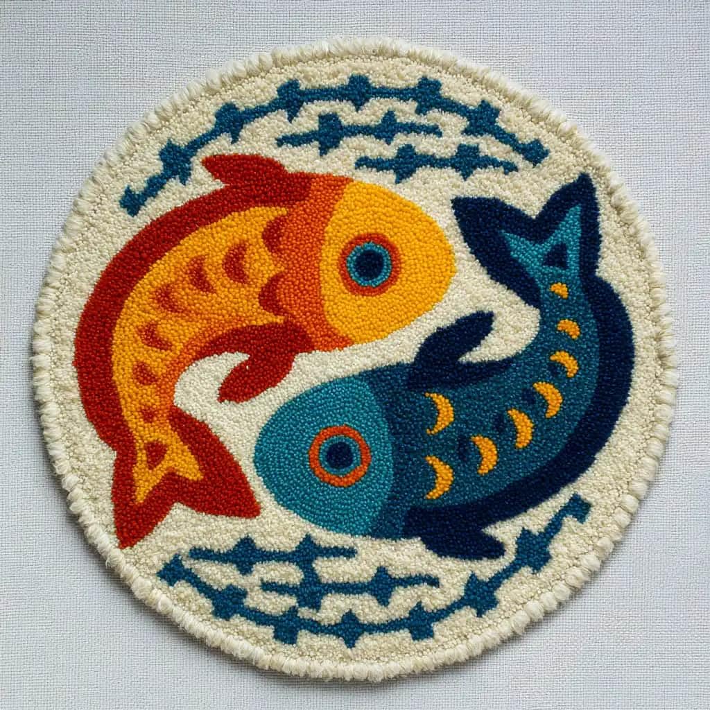 Round Latch Hook Rug Kits Fish For Adults And Starter 50*50Cm