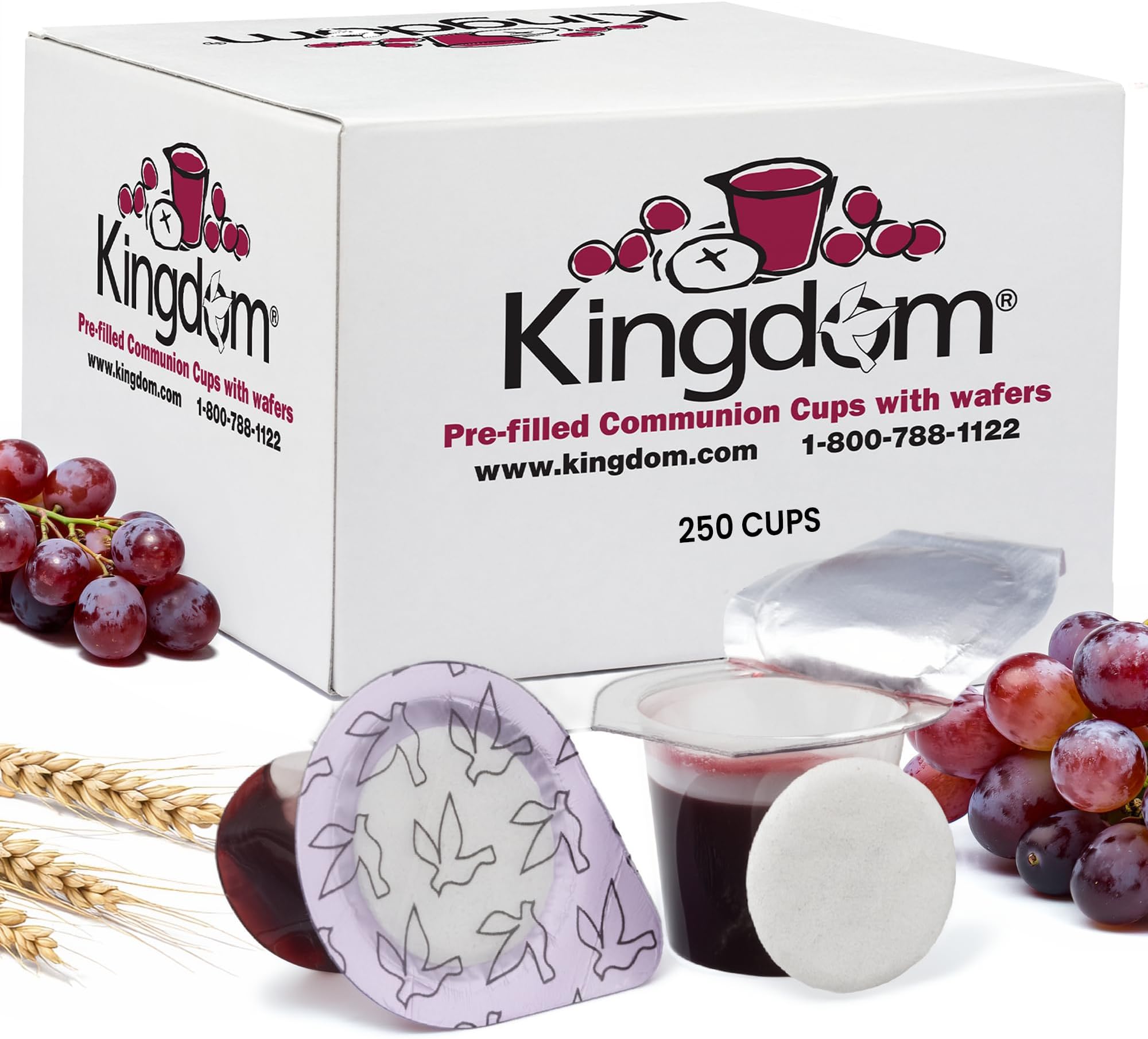 Kingdom Prefilled Communion Cup with Wafers(250ct red juice) Sealed in a Single-Serving Container with Upto 1-Year Shelf Life, Perfect for Holy Eucharist Celebration in Hospitals,Summer Camps, & More