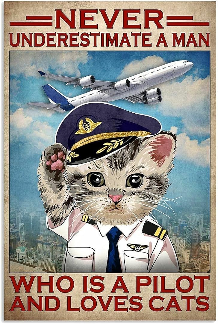 Bioprocess Pilot Cat Never Underestimate A Man Who Is A Pilot And Loves Cats Poster Metal Tin Sign 8X12 inch