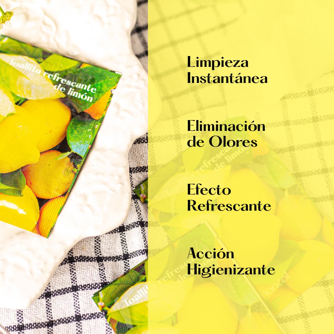 Salviette umidificate rinfrescanti al limone per le mani, cellulosa 100% biodegradabile e compostabile, buste singole, confezione da 500 pezzi