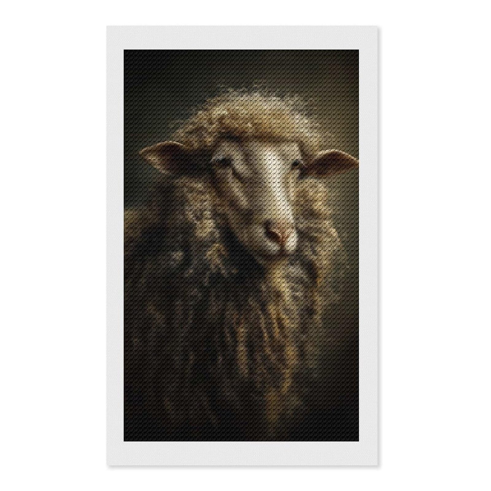 Junmoney Portrait of A Sheep(2) 5D Diamond Painting Kit 12"x20", Relaxing DIY, Mindful Craft Project, Full Kit Included, Thoughtful Present