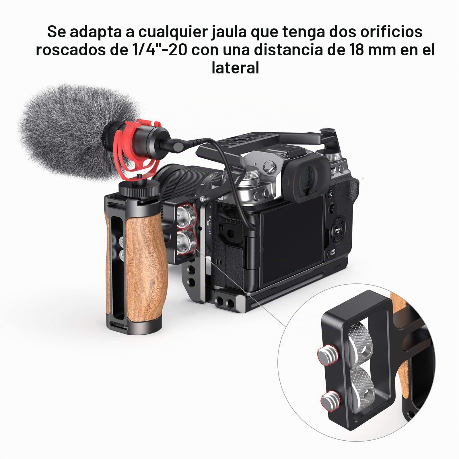 SMALLRIG Mini Side Handle de Madera (Tornillos de 1/4”-20) para Camera Cage - 2913