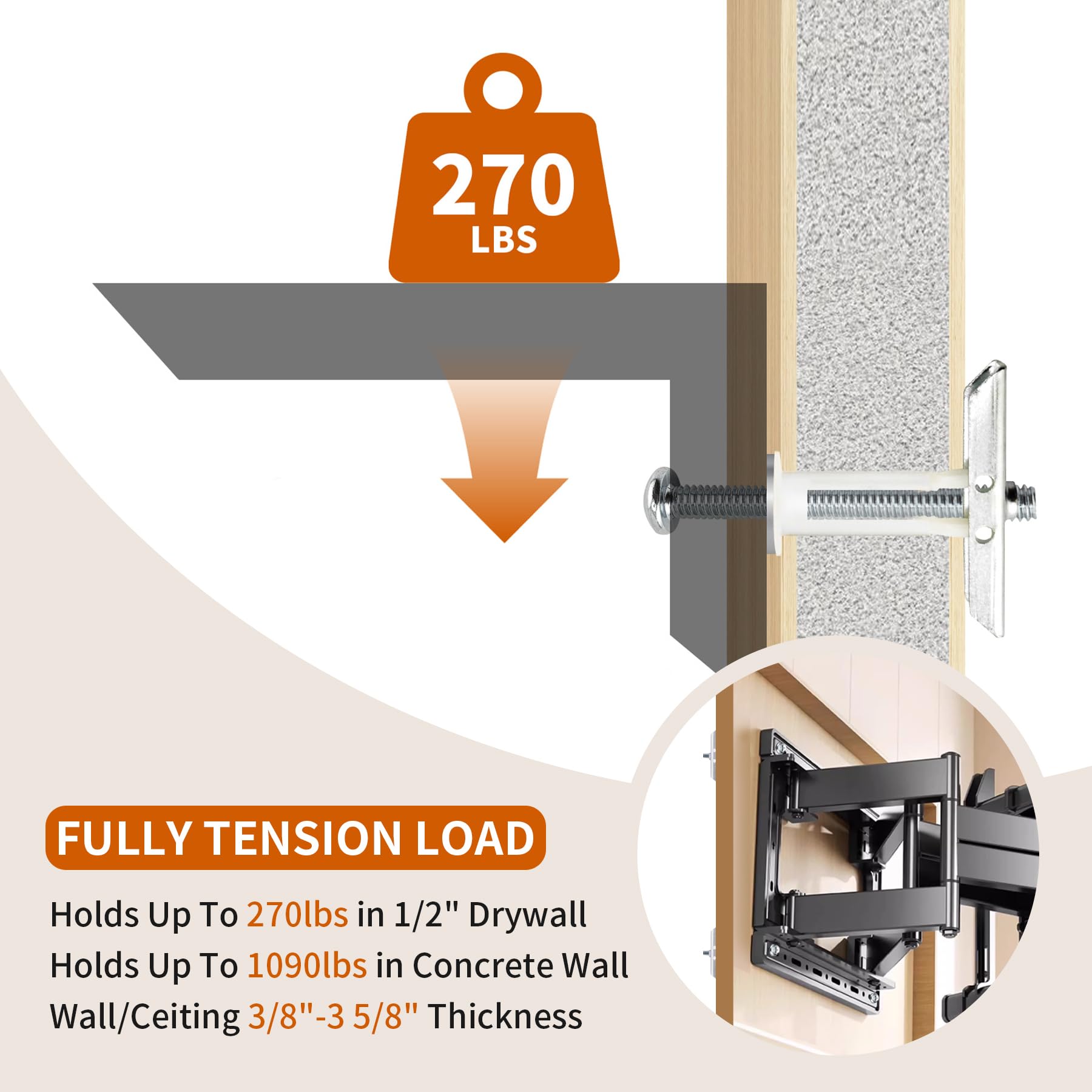 Anclajes resistentes para paneles de yeso con tornillos y arandelas de 1/10.2 cm-20, 100 unidades, anclajes de pared de metal con pernos, soporta hasta 270 libras, ideal para paneles de yeso, hormigón