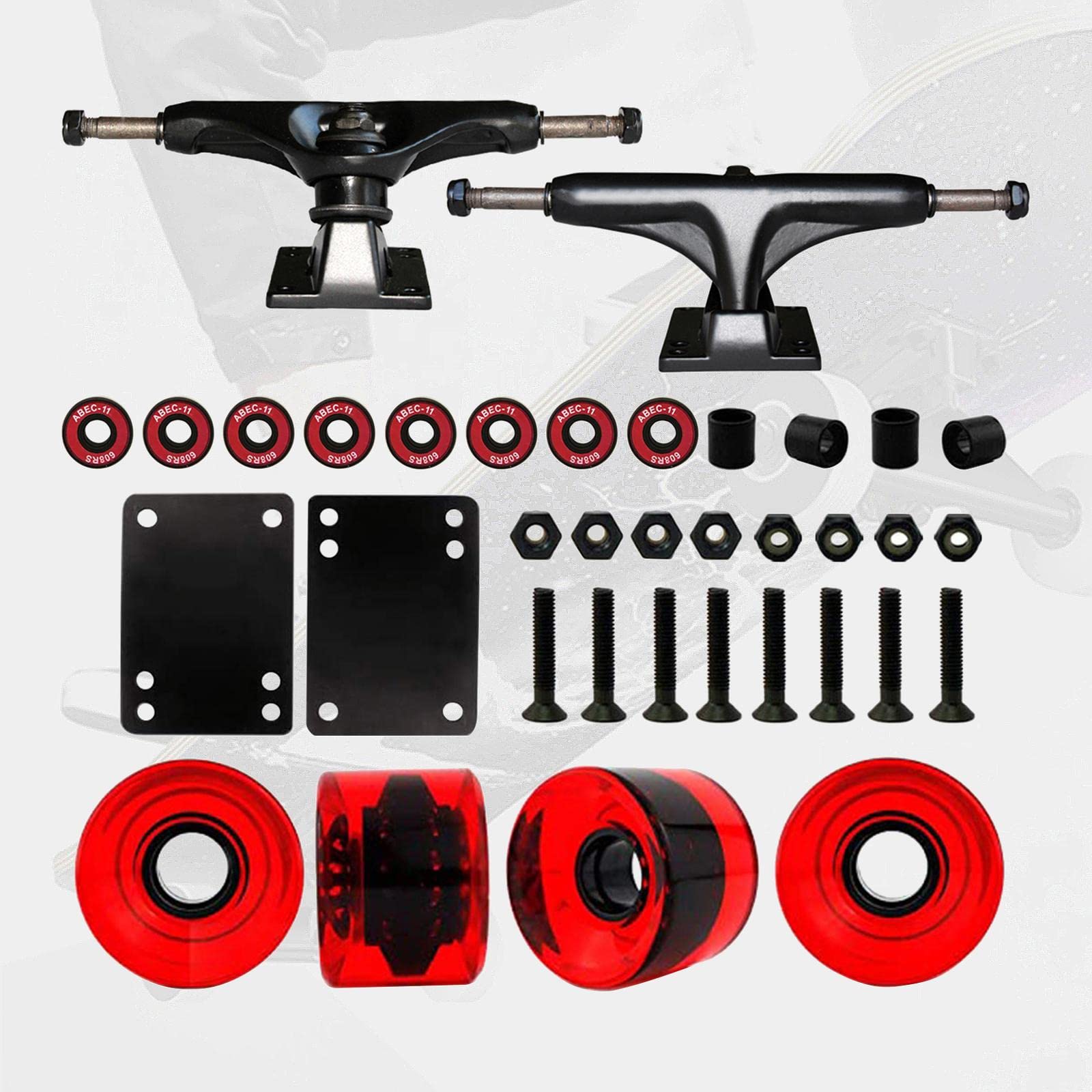 Ensemble de Trucks de Skateboard pour Longboard, Roues de 51 Mm, Roulements, Rehausseur et Visserie pour Longboard