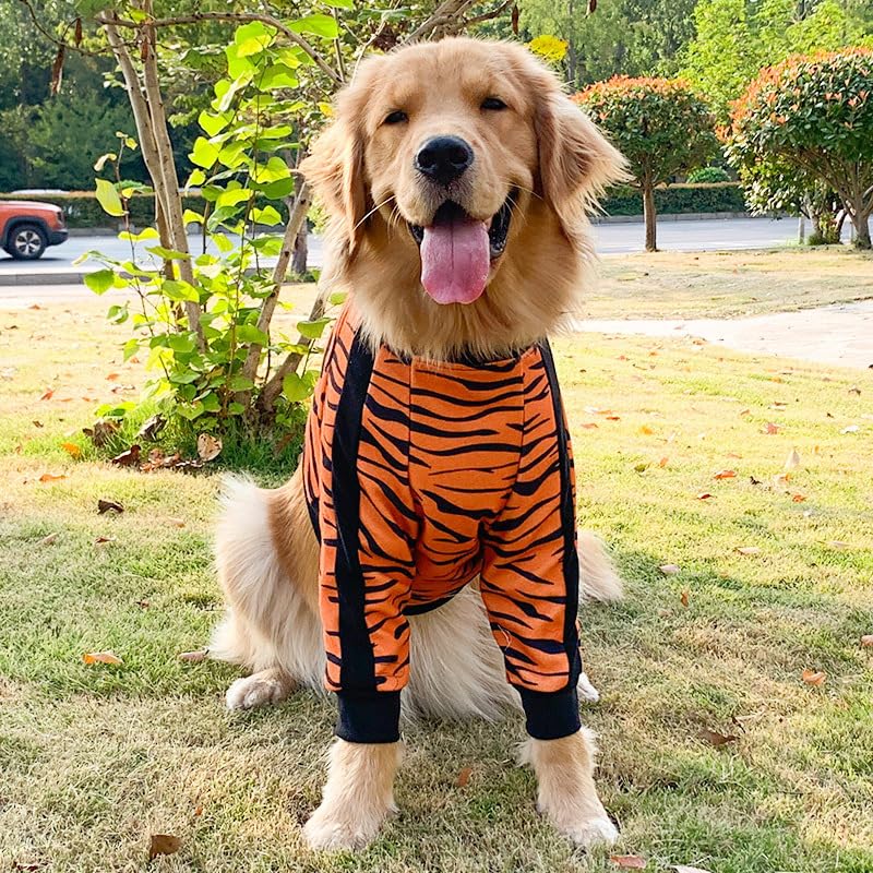 Image of HDKUW Large Dog Elbow Protector Shirt, Dog Recovery Suit for Prevent Licking Wound, Pet Shirt with Mesh Pad for Medium Large Dogs Tiger 4XL
