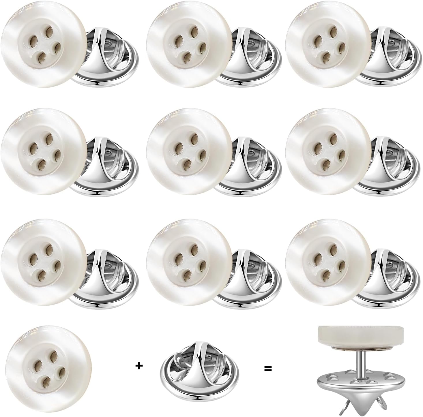 ZLMCUJE 10-Pack 11.5mm No-Sew White Shirt Buttons - Reusable 4-Hole Resin Cover Buttons for Quick Clothes Repair & DIY