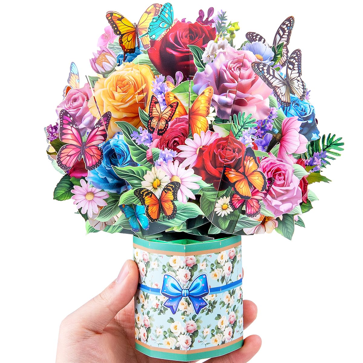 CNLITIHEKA Butterfly Flower Bouquet Pop Up Cards, Flower Bouquet 3D Popup Greeting Cards, Mother's Day Flower Card, Get Well Soon Card, 3D Birthday
